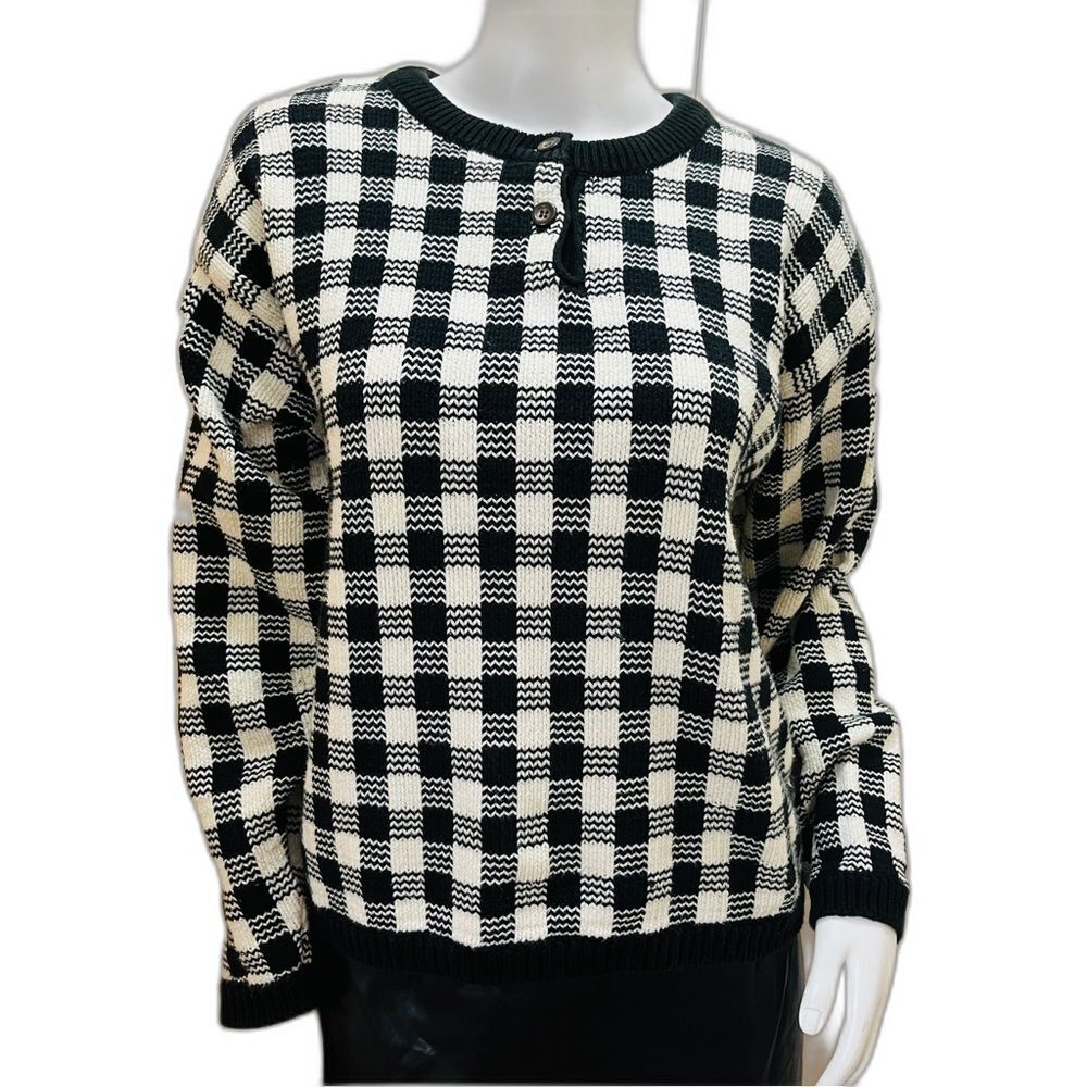 Westbound Black & White Block print Cotton Knit Sweater Sz XL